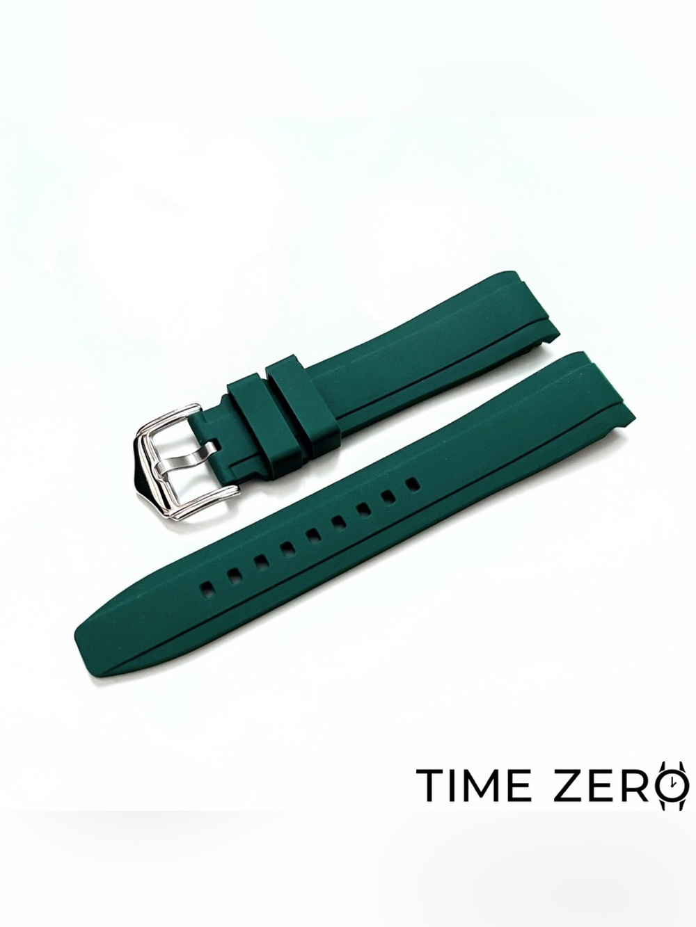 New Green Curved End Rubber Watch Strap (The Element Collection) by Time Zero